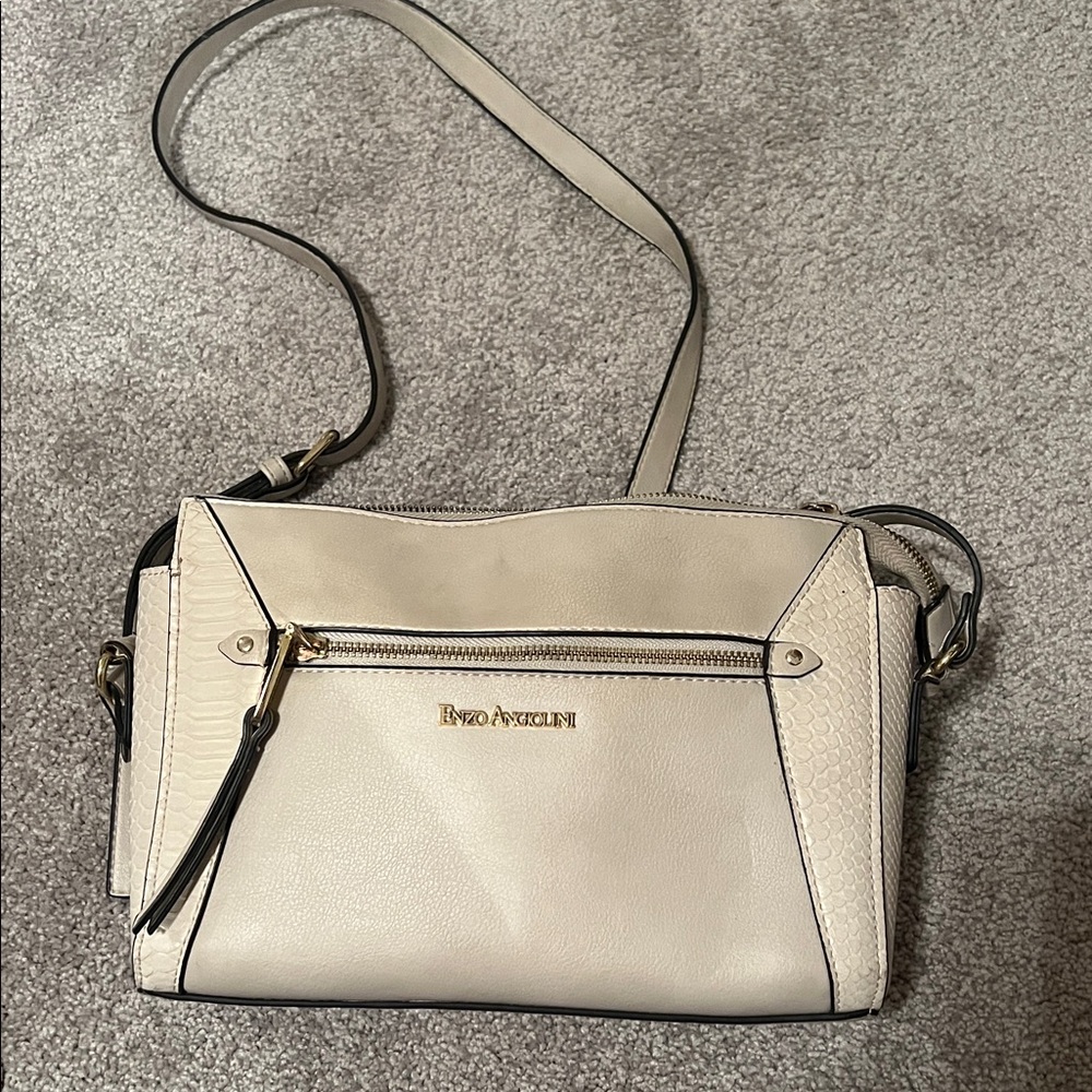 Enzo Angiolini Beige Crossbody Bag with Black Accents